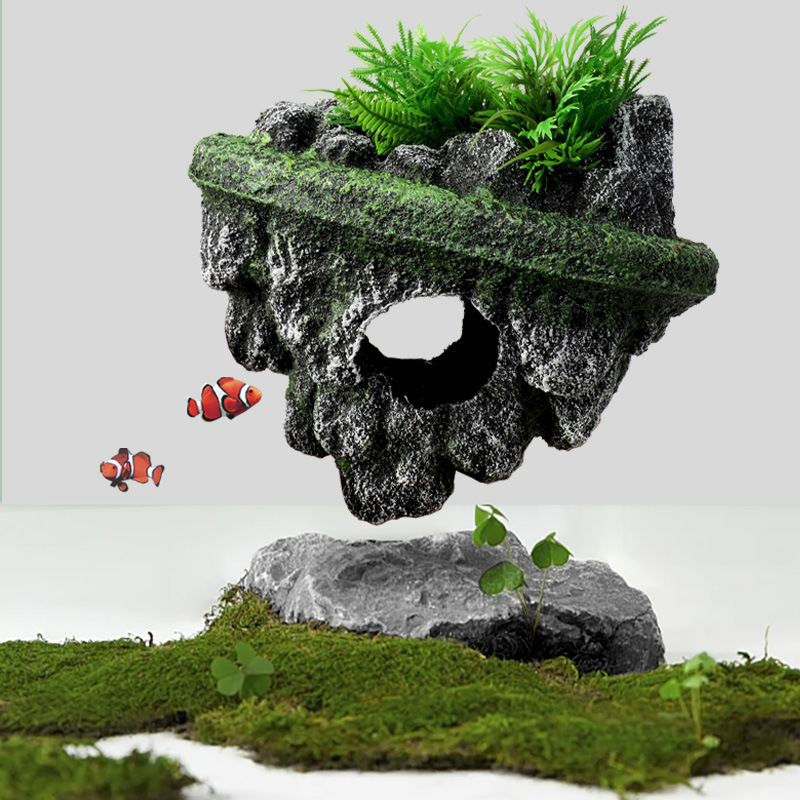 Planted Aquarium With Rocks - Suspended Island Fish Tank Decorative Creative
