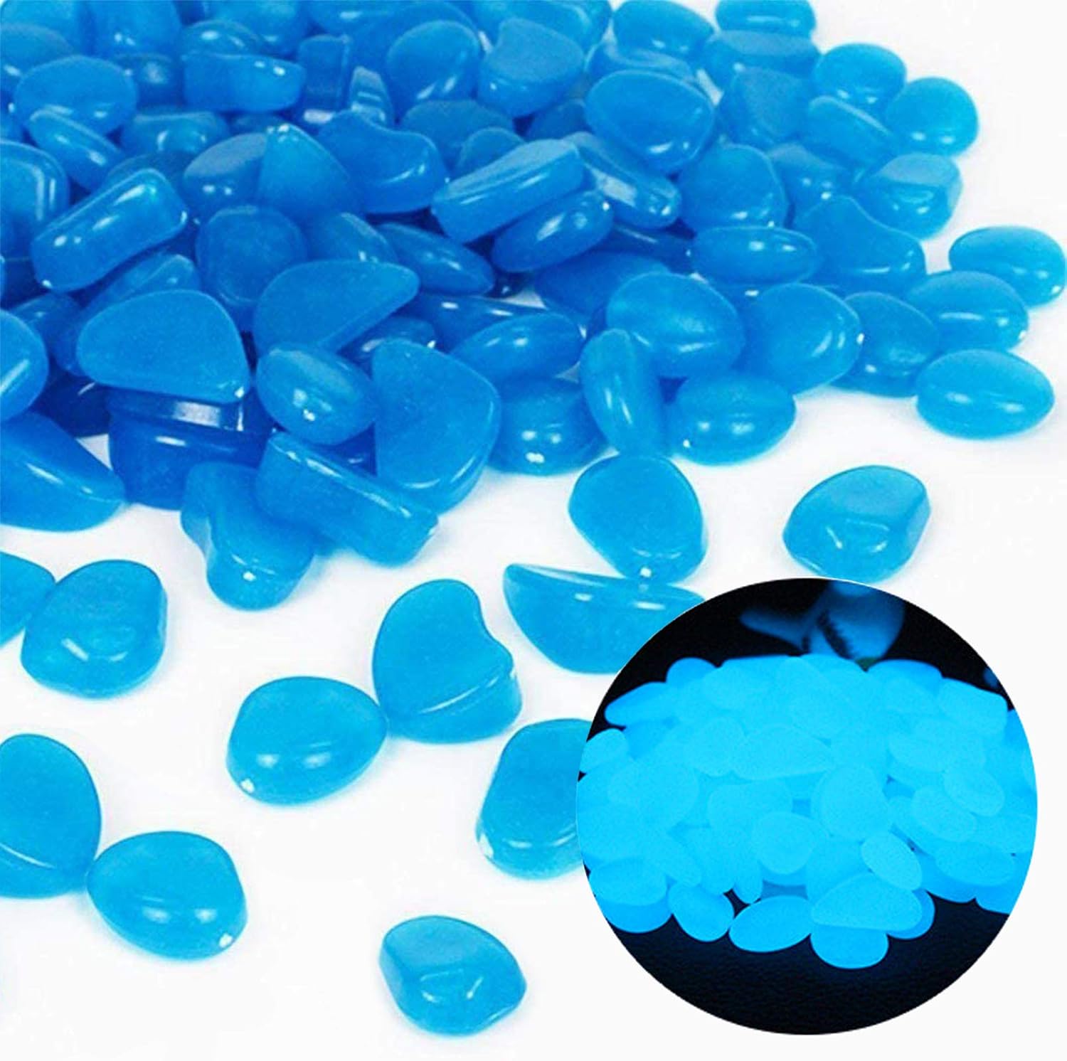 Aquarium Planted Tank - Fish Tank Rocks Glow Blue Pebbles